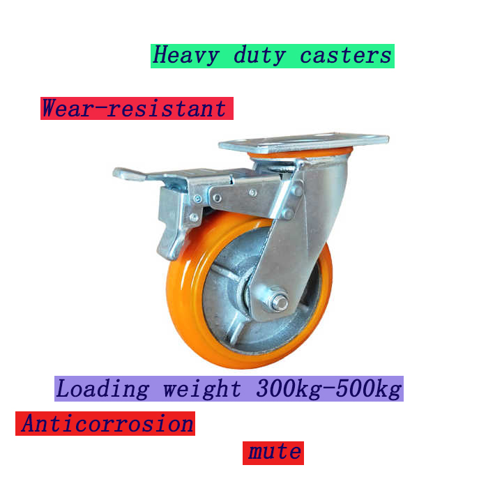 Factory 4 5 6 8 Inch Pu Swivel Cast Iron Quietly Industrial Load Capacity Ball Bearing Heavy Duty Caster Wheel