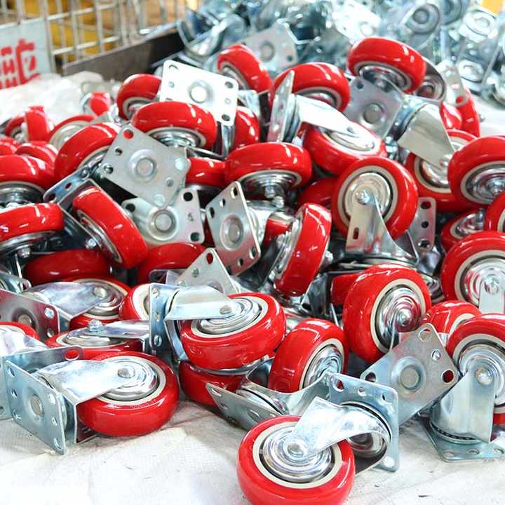 Medium Duty 4″ Red 100mm Polyurethane Swivel Caster with Brake